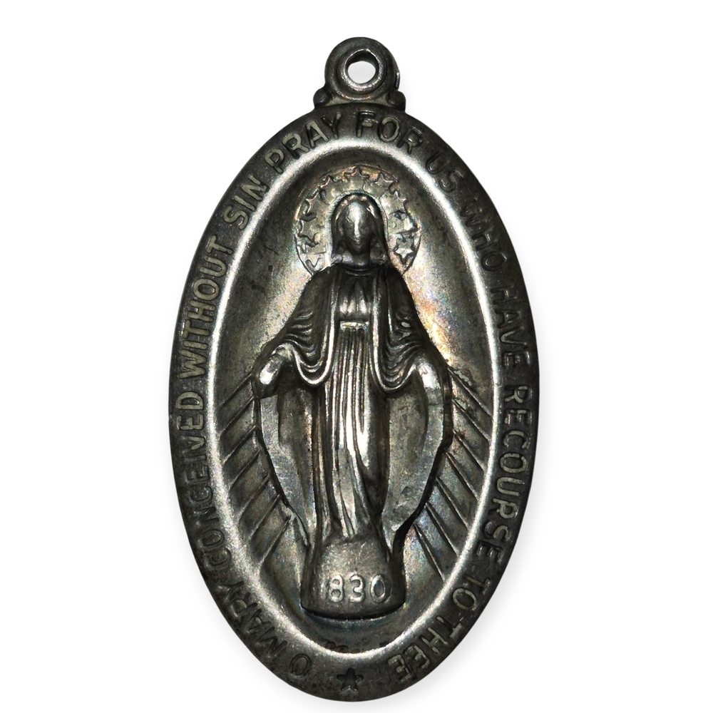 Mother O Mary Antique 925 Sterling Silver Pendant. Made In Italy